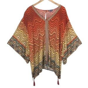Democracy Women’s Tunic Top Peasant Sleeve Boho Size 2X Boxy Multicolored Orange